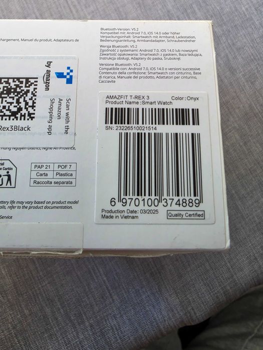 Smartwatch AMAZFIT T-Rex 3, Wi-Fi, GPS, Android/iOS, Silicon, Onyx