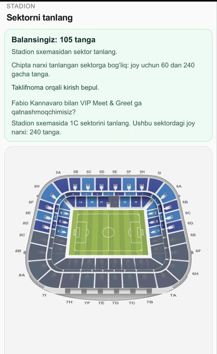 Bilet Bunyodkor stadionga 22 may 17:00 da