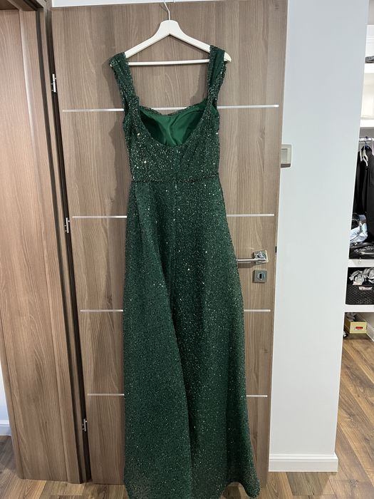 Rochie de seara Donatella model deosebit Smarald unicat cu trenă