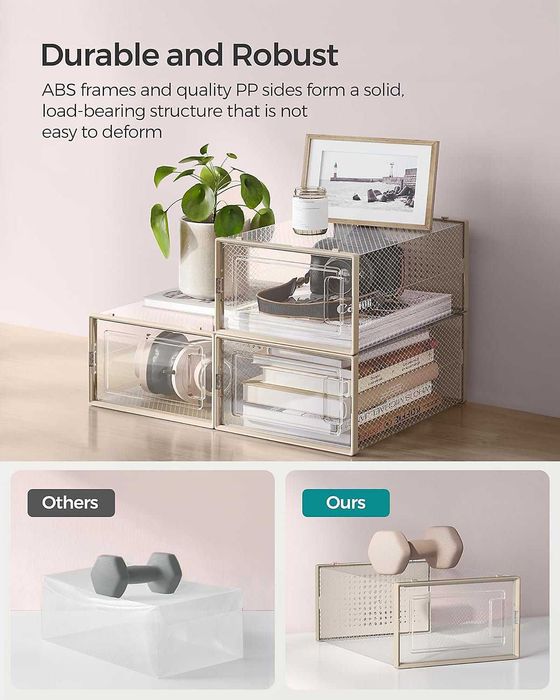 Set 18 cutii pantofi Songmics, stivuibile, bej