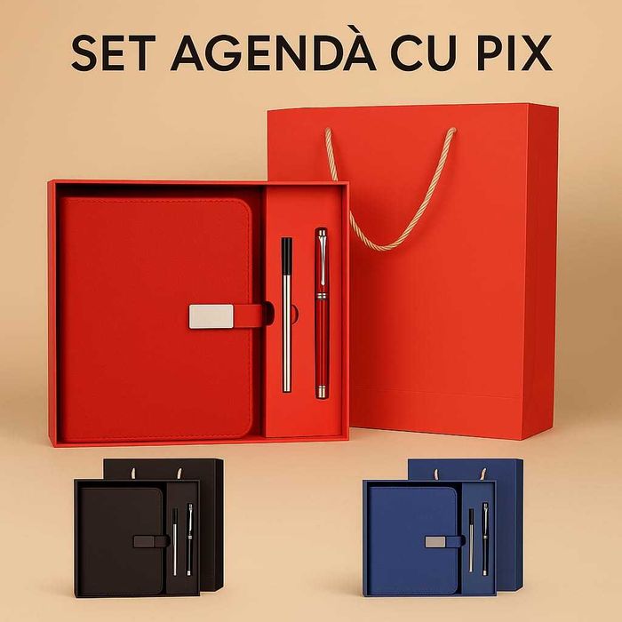 Set cadou agendă + pix + rezervă pix + cutie și pungă Lumina • OLX.ro