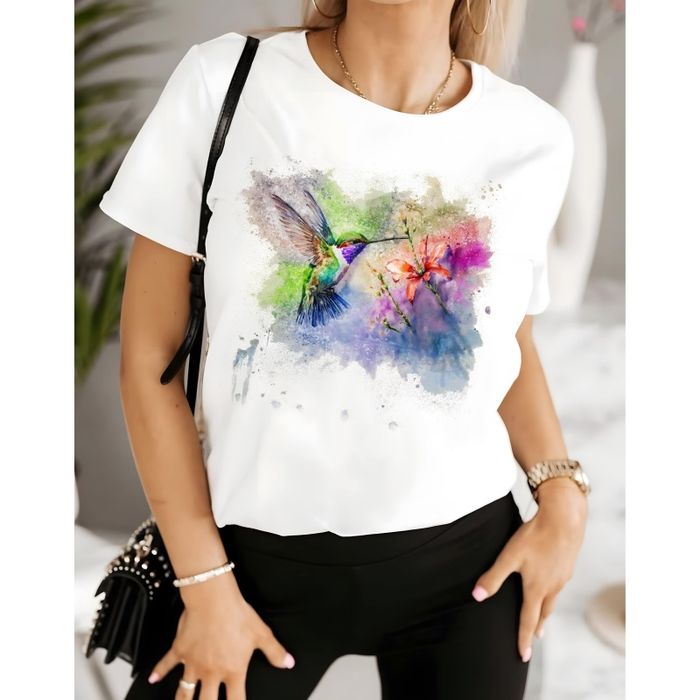 Дамска тениска - акварелно колибри