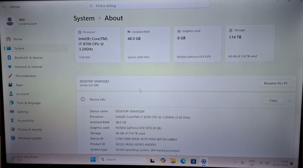 Геймърски  Компютър VR MSI Vortex G25