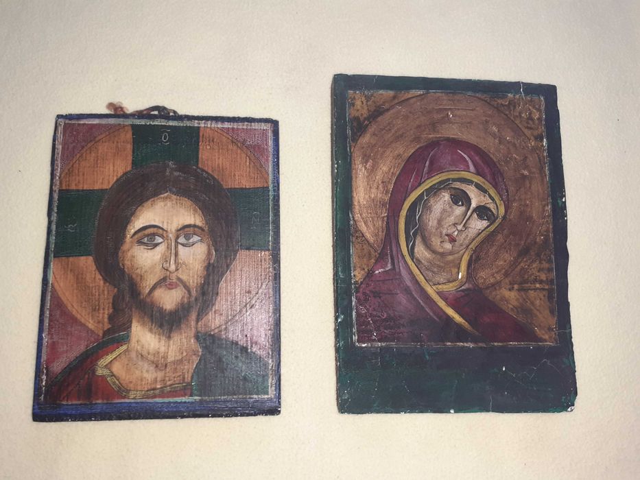 icoana veche Isus Maica Domnului pictura pe lemn