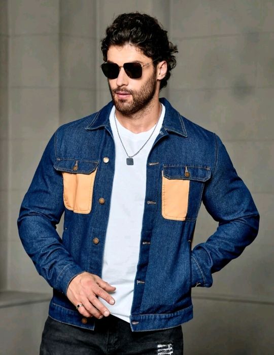 Ново мъжко карго дънково яке риза Street Style деним памук L