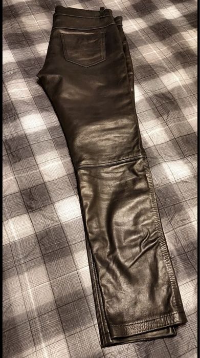 Кожаные брюки /штаны черные, W34, 90-92 см в талии. Посадка средняя.