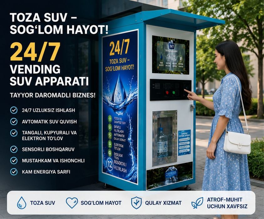 Vending Suv Aparati – 24/7 Avtomatik Toza Ichimlik Suvi Savdosi