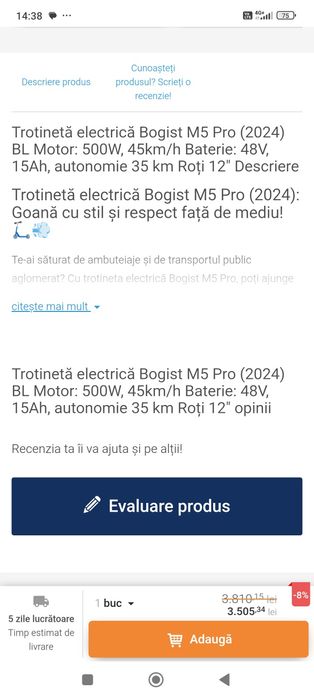 Vând trotinetă electrica m 5 pro