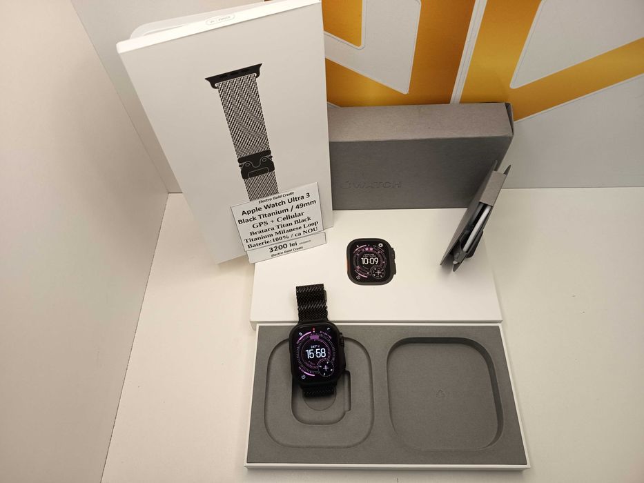 Apple Watch Ultra 3 49mm/Black Titanium/GPS+Cellular/Titanium Milanese Loop/Baterie 100%/ca NOU! ID10907