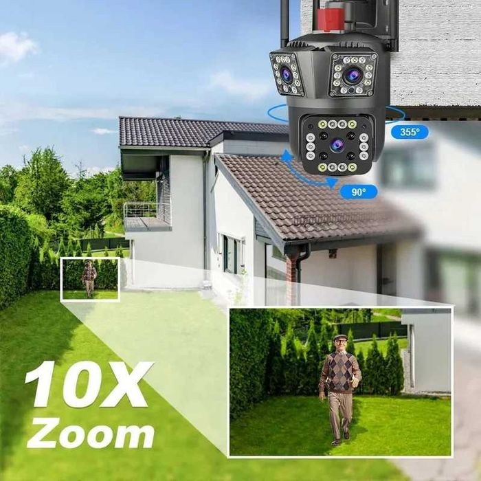 Тройна Външна WiFi Камера  с три обектива 12MP, ICSee Бебефон