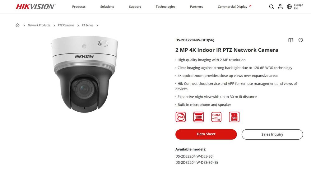 Камера HIKVISION 2 MP 4X Indoor IR PTZ Network Camera Wi-Fi