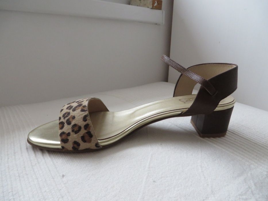 Нови испански сандали естествена кожа, 40, кафяво-злато-леопард