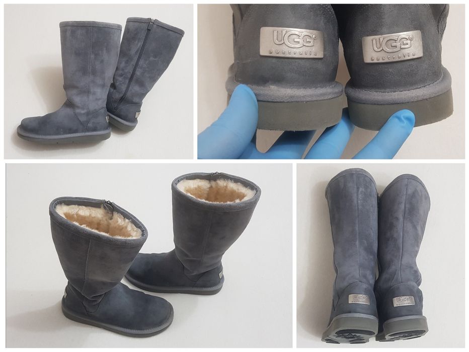 Cizme UGG Australia inalte cu fermoar, piele si blană naturală, nr 38