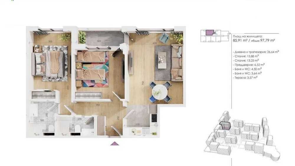 Продава се Тристаен апартамент в Пловдив, Тракия - 98 кв.м за 1378 €/кв.м - Снимка #1