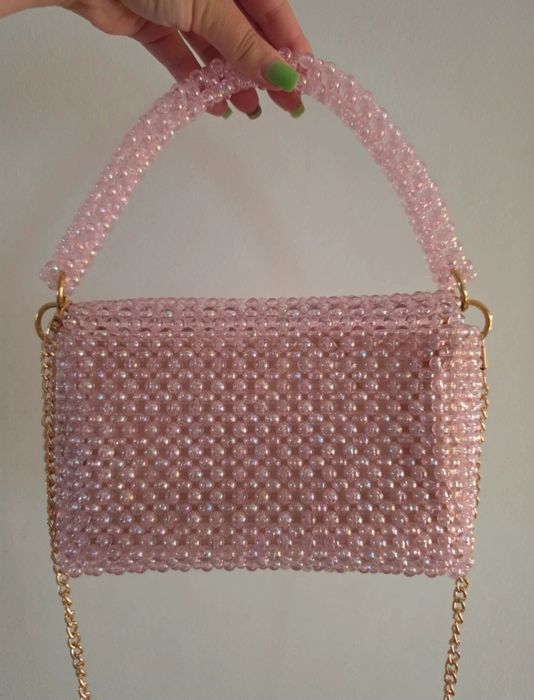 Geantă elegantă handmade cu mărgele roz