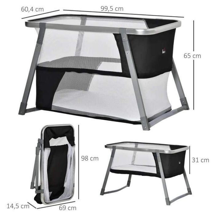 Бебешко легло HOMCOM, легло за пътуване, бебешка люлка, кошара,