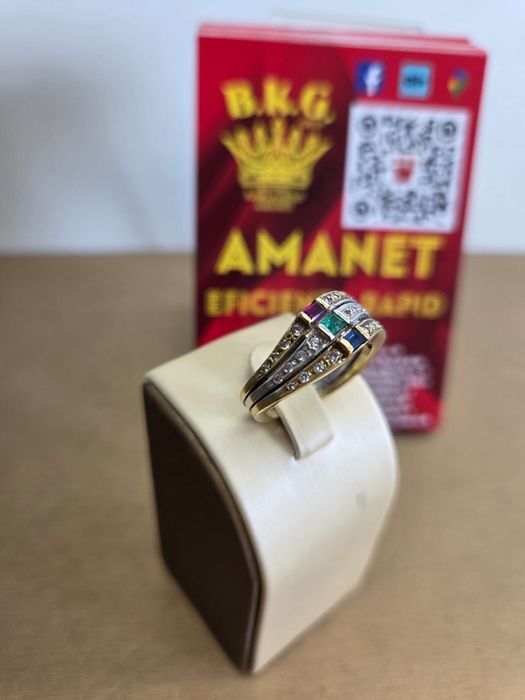 Inel de aur de 18k cu briliante și pietre prețioase Amanet BKG