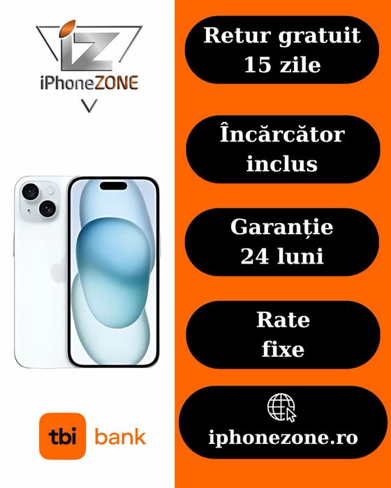 Iphone 15 Plus 128GB 100% Albastru Garantie Rate BuyBack - iphonezone.ro