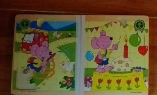 пазлы деревянные - книжечка и три одинарных пазла