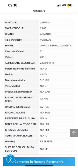 Boiler electric , Atlantic O’Pro Central Domestic, 200L, 2200W,vertica
