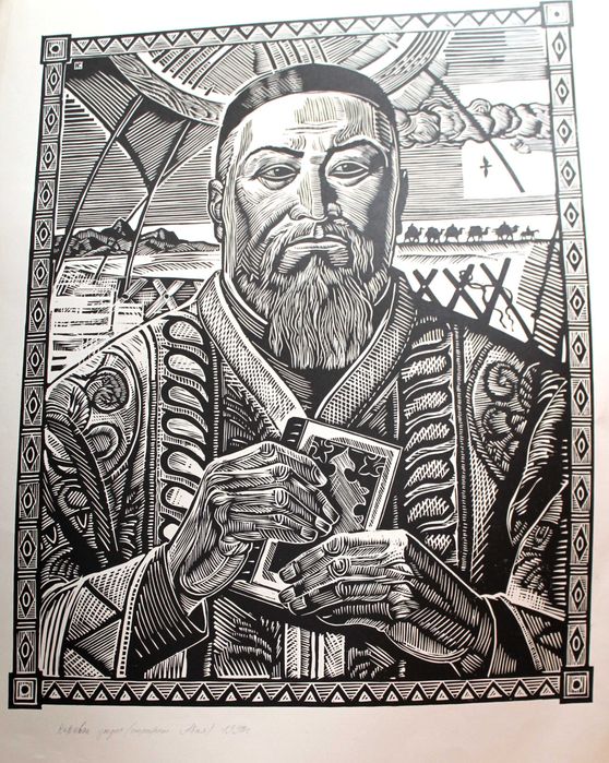 Портрет Абая линогравюра