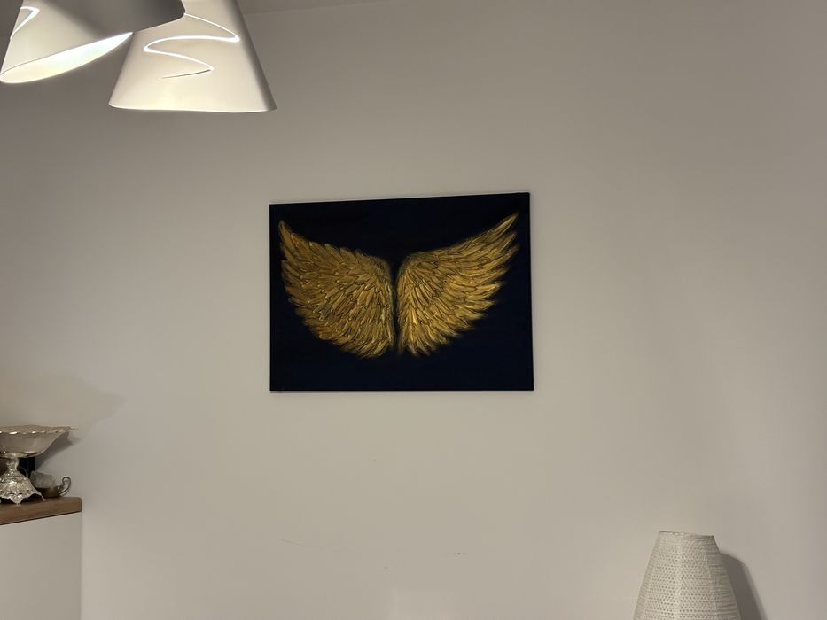 Tablou Original „Aripi Aurii” Pictat Manual Relief 50×70 cm Idee Cadou