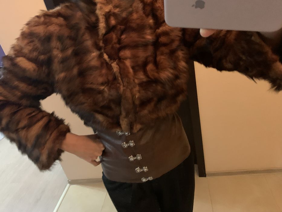 Haina scurta de blana naturala de nurca si piele, Marimea XS-S