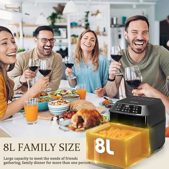 Air Fryer Aigostar с рецепти, 8L, 1700W, 12 Програми, книжка с рецепти