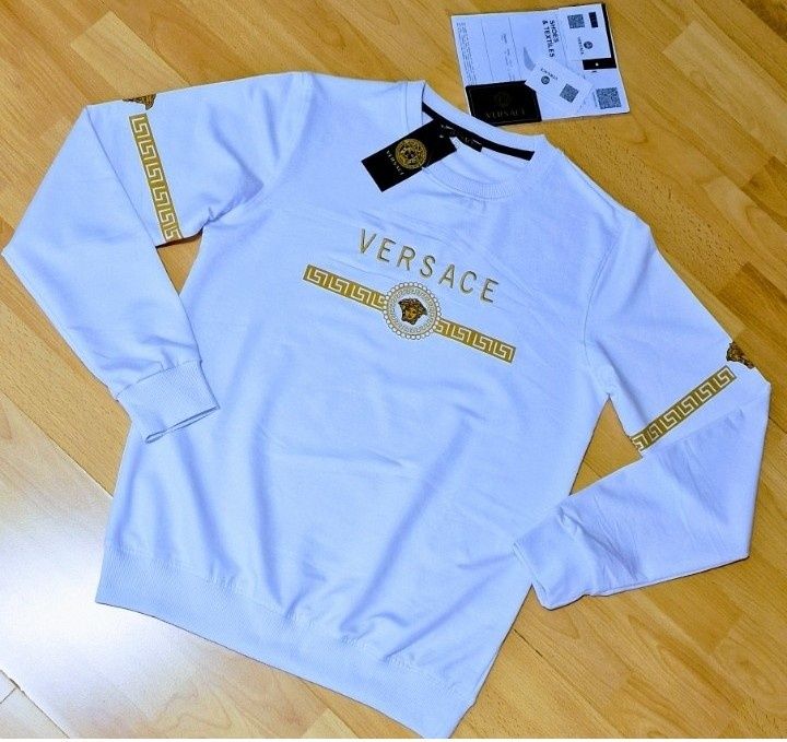 Bluza alba Versace, unisex, logo brodat, new model
