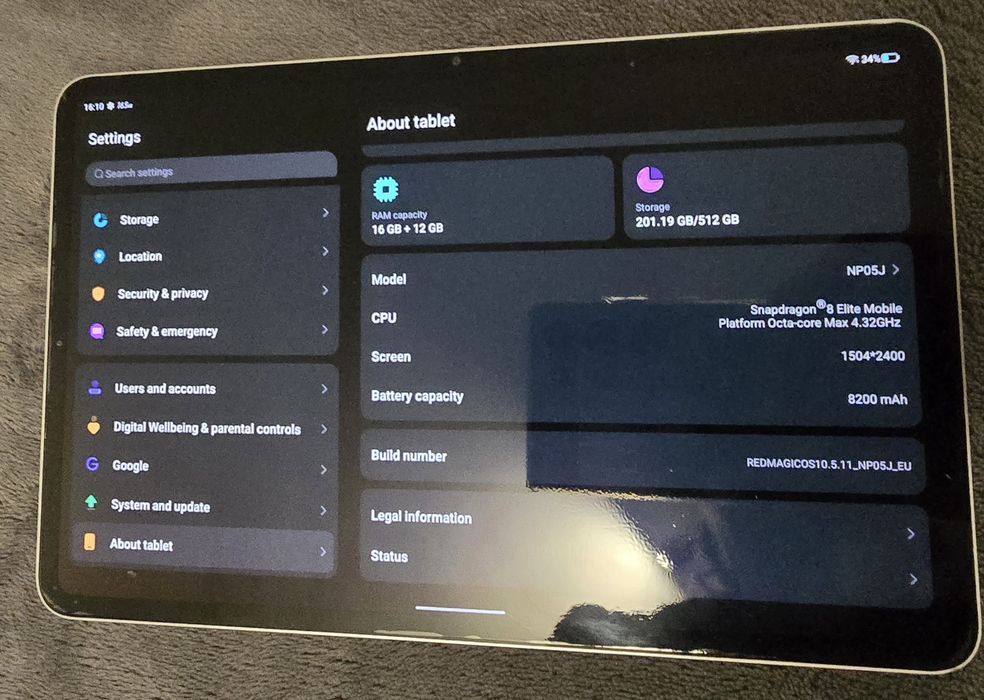 Vând Tabletă Gaming REDMAGIC Astra | Snapdragon 8 Elite | 16GB RAM + 512GB UFS 4.1 | Display OLED 2.4K