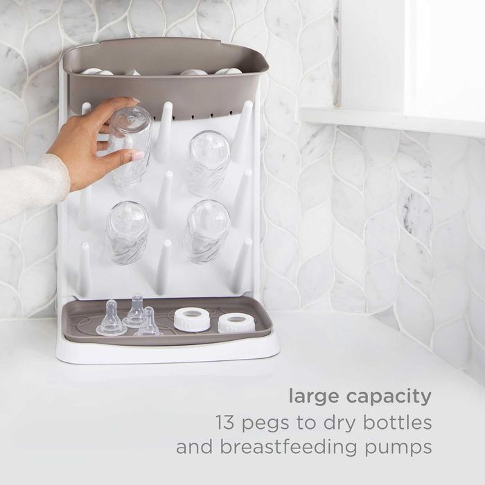 UBBI Vertical Baby Bottle Drying Rack – Вертикален сушилник за бебешки шишета и аксесоари, спестяващ място, Taupe