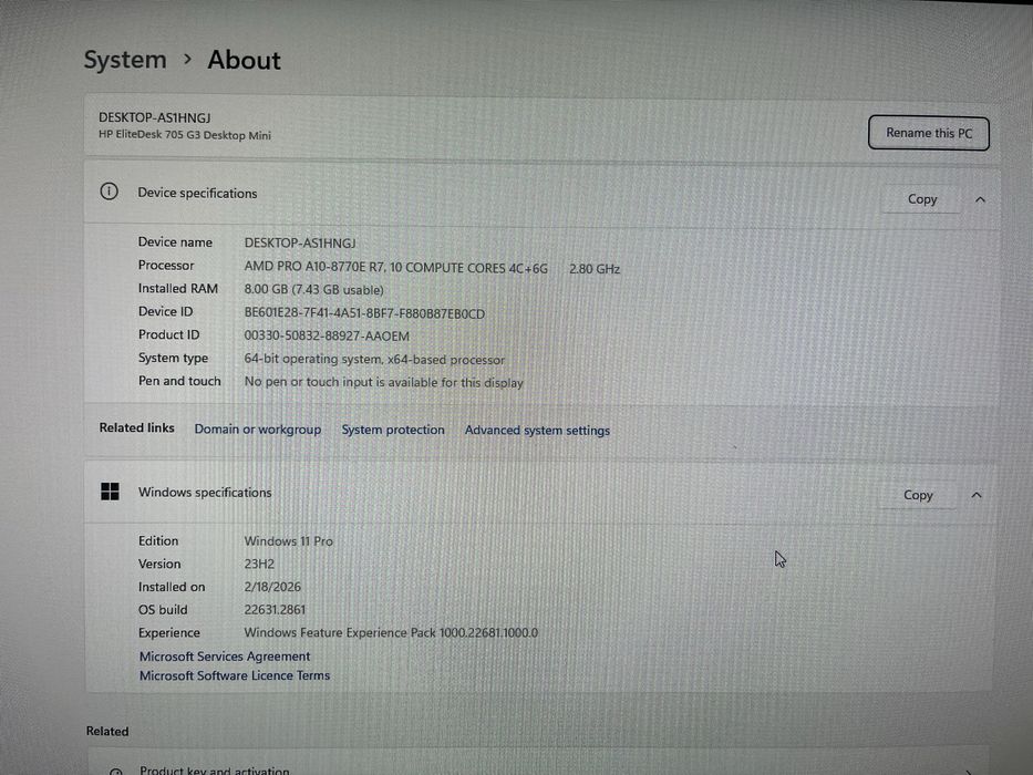 HP EliteDesk 705 G3 mini pc