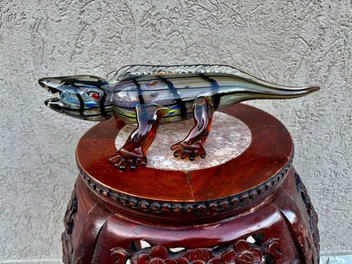 Fascinanta sculptura Murano-soparla Gecko-design captivant-cromatica translucida-34x16,5 cm-Italia