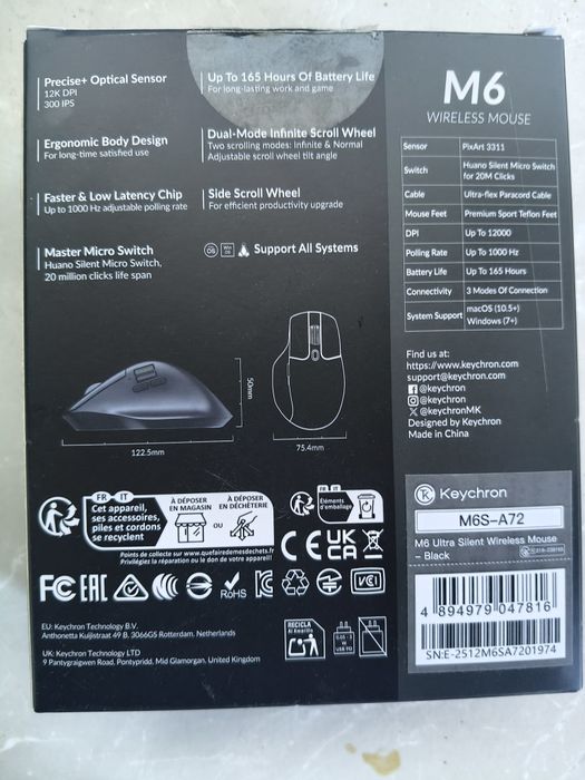 Mouse gaming wireless + Bluetooth Keychron M6