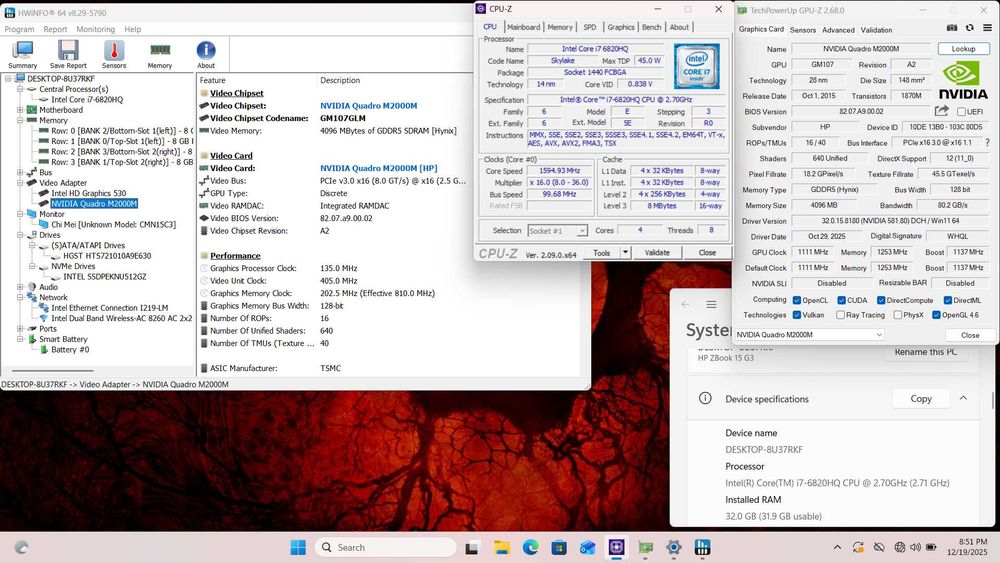Gaming HP I7 32GB RAM 512GB SSD 1TB HDD Quadro M2000M 4GB GDDR5