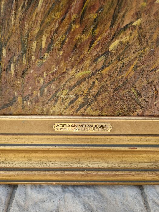 Огромна антикварна авторска картина масло върху платно