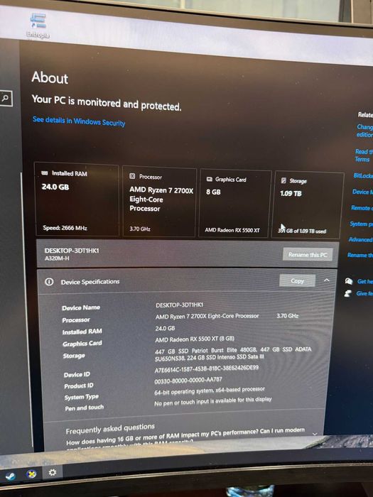 HOPE AMANET P2-PC Gaming/Amd Ryzen 7 2700x /24GB Ram/ Amd radon Rx5500