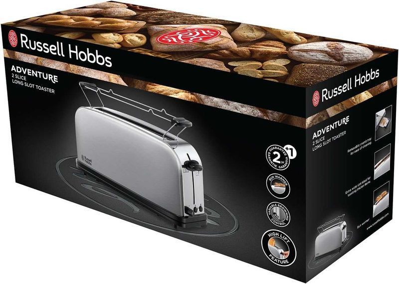 ПРОМО 2г Гаранция Мощен Тостер Russell Hobbs 1000W Неръждаема Стомана