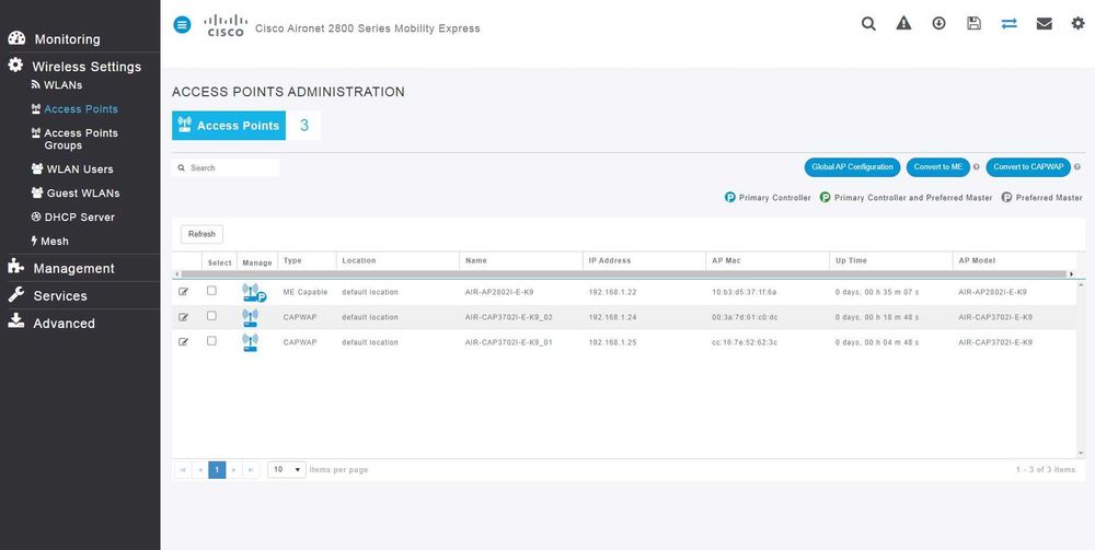 Cisco AIR - AP 2802I Mobility Express + AIR - CAP 3702I WLC