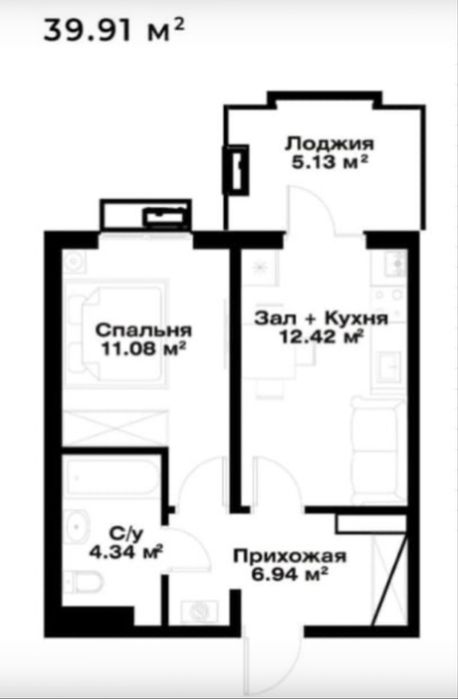 Продаётся 1-комнатная квартира (Евродвушка) в ЖК Assalom Bog’lar