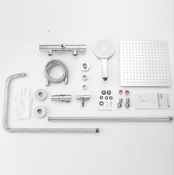 Set dus complet Auralum cu baterie termostatica, dus ploaie 30x30 cm, inox cromat