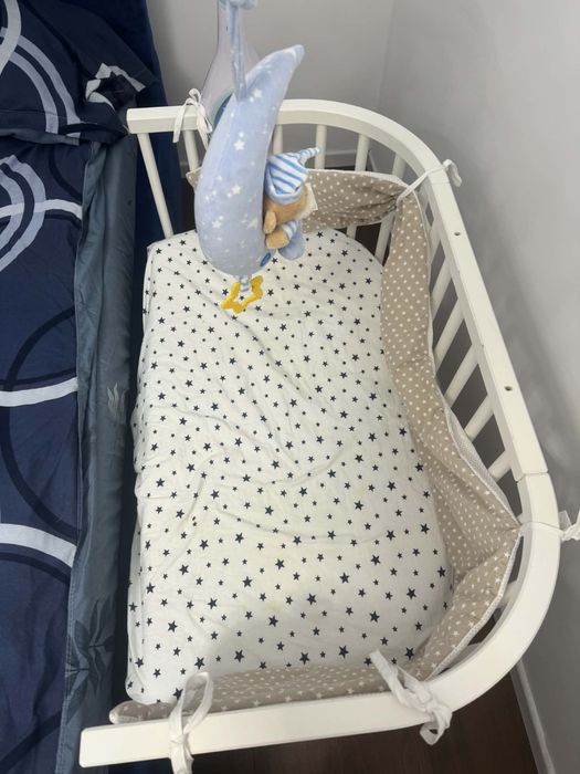 Patut co-sleeper baby bay cu baldachin