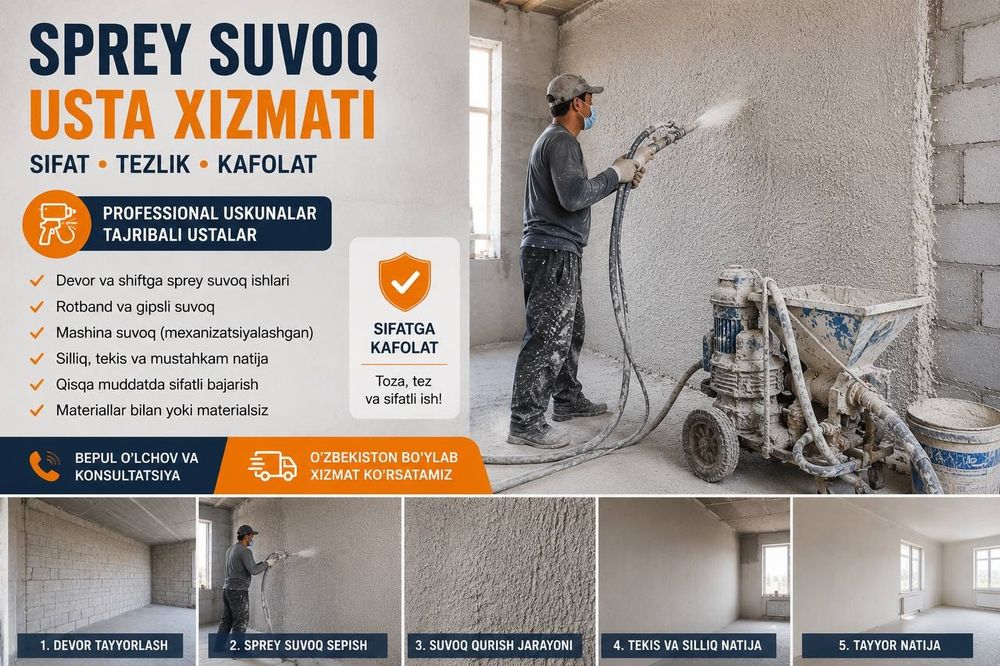 Rodband | Rotband | Gips suvoq | Shtukaturka | 

Sifatli va toza suvoq