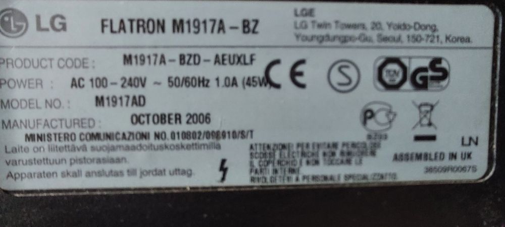монитор LG FLATRON  M1917A