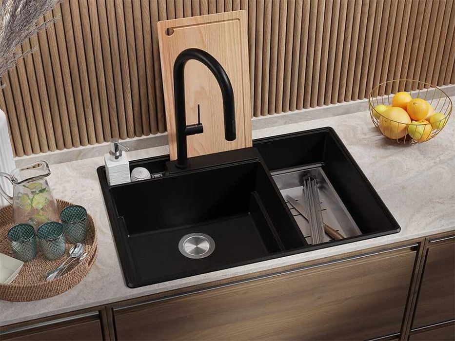 Черна кухненска гранитна мивка Париж 80 Work&Store 780 x 530 мм