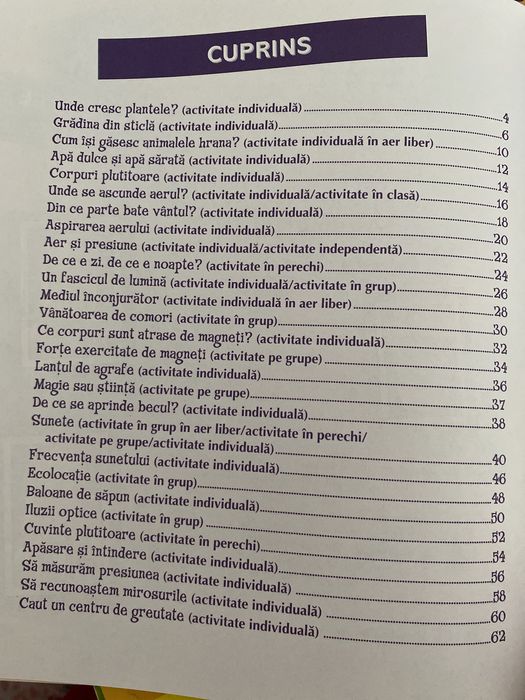 Caiet de lucru. Experimente. CLASA A II-A