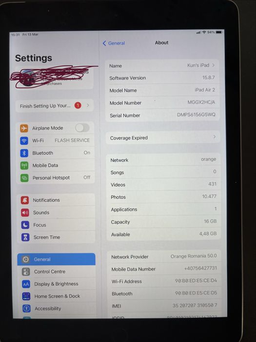 iPad air 2 cu SIM (cellular)