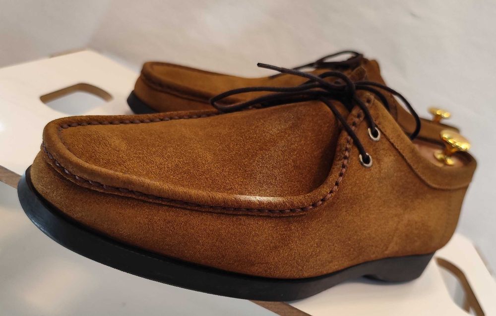 Pantofi derby casual 43.5 44 split toe Renzo Favero lucrati manual piele naturala moale mustar camel