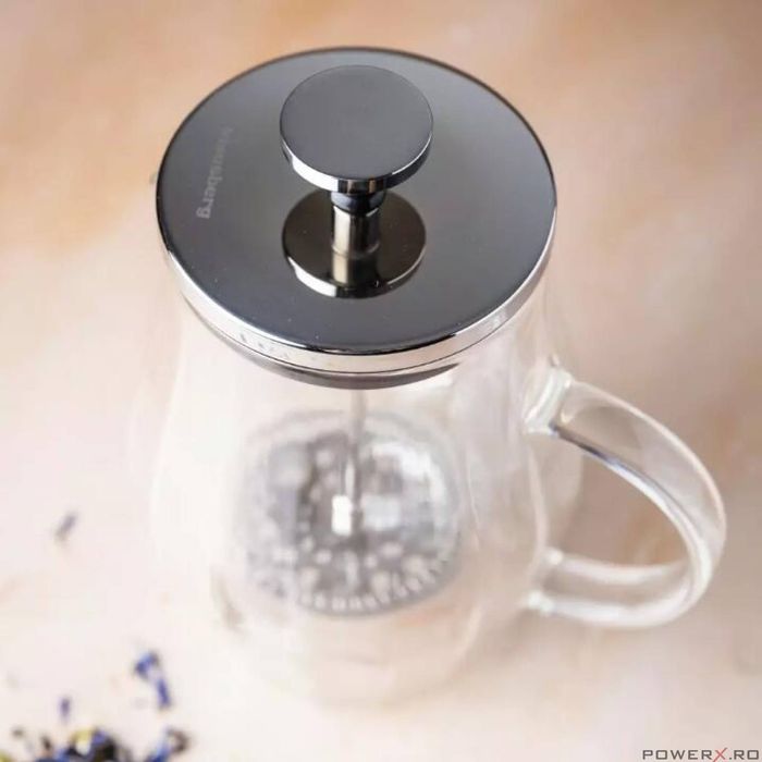 Infuzor din sticla, transparent, pentru cafea, ceai si lapte, 350ml,