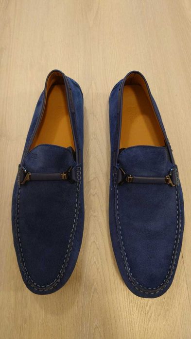 Mocasini Hugo Boss, piele intoarsa, bleu ciel, marimea 45